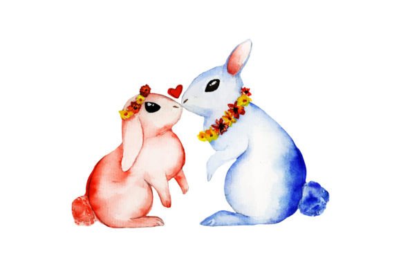 Download Cute Rabbit Couple Watercolour Clipart - Premium Bundle