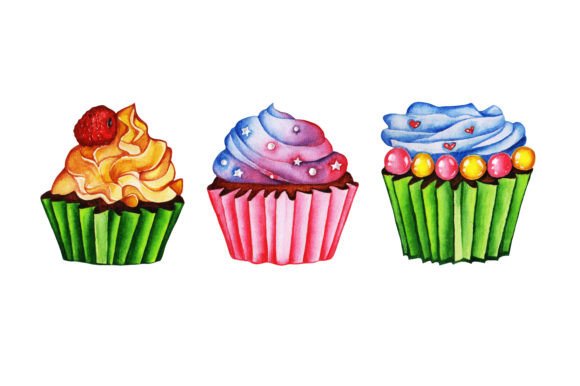 Download Cute Colorful Cupcake Set Watercolor Png - Premium Resources