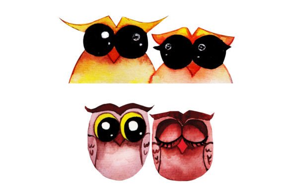 Download Cute Owl Couple Watercolour Clipart Set - Premium Bundle