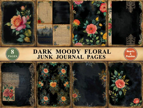 Download Dark Moody Floral Junk Journal Pages - Moody floral Collection